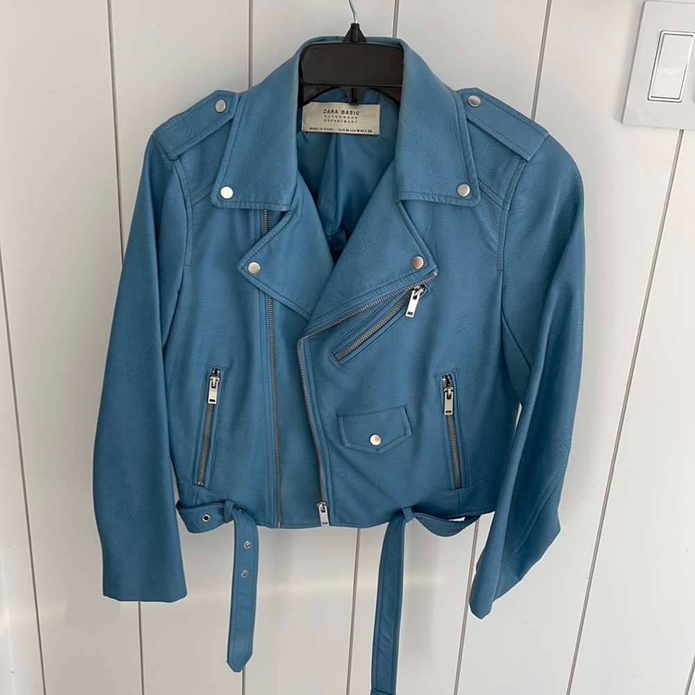 Zara blue leather jacket